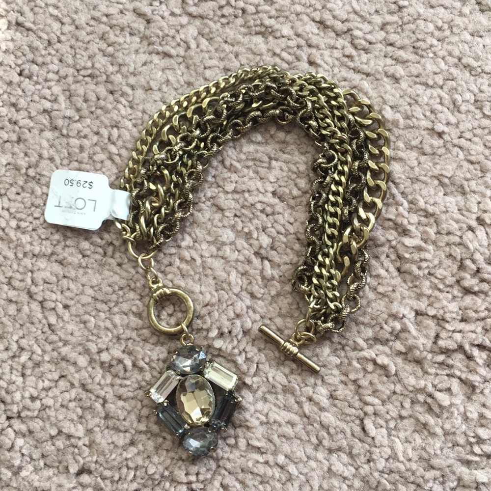 Loft Gold Layered Chain Bracelet w/Beautiful Gem